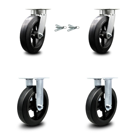 Service Caster 8 Inch Kingpinless Rubber on Steel Wheel Caster Swivel Locks 2 Rigid SCC, 2PK SCC-KP30S820-RSR-BSL-2-R-2